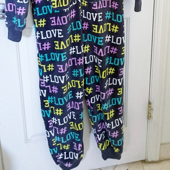 SO Womens Plush Fleece One Piece Hooded Pajama Onesie Small #LOVE - Picture 3 of 8